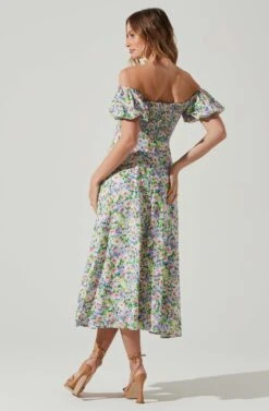 Off Shoulder Puff Sleeve Midi Dress -Dresses Sales Store ADR101706 PURPLEMULTIFLORAL 6