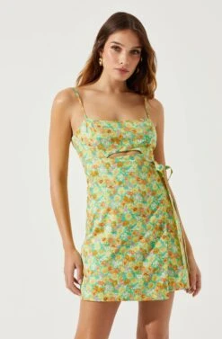 Keyhole Wrap Floral Mini Dress -Dresses Sales Store ADR101709 GREENMULTIFLORAL 3