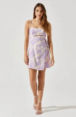 Keyhole Wrap Floral Mini Dress -Dresses Sales Store ADR101709 LAVENDERFLORAL 1