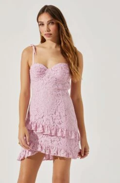 Tie Straps Lace Ruffle Mini Dress -Dresses Sales Store ADR101744 BLUSH 3