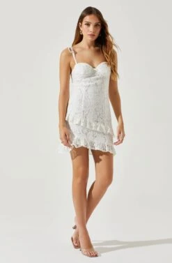 Tie Straps Lace Ruffle Mini Dress -Dresses Sales Store ADR101744 WHITE 1