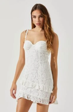 Tie Straps Lace Ruffle Mini Dress -Dresses Sales Store ADR101744 WHITE 2