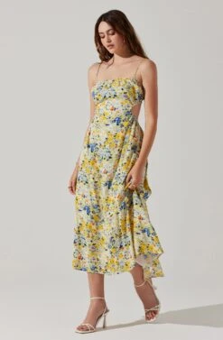 Open Back Floral Midi Dress -Dresses Sales Store ADR101751 YELLOWBLUEABSTRACT 2