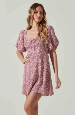 Floral Puff Sleeve Mini Dress -Dresses Sales Store ADR101755 MAGENTALIMEDITSY 4