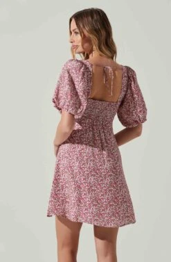 Floral Puff Sleeve Mini Dress -Dresses Sales Store ADR101755 MAGENTALIMEDITSY 5
