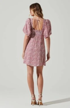 Floral Puff Sleeve Mini Dress -Dresses Sales Store ADR101755 MAGENTALIMEDITSY 6