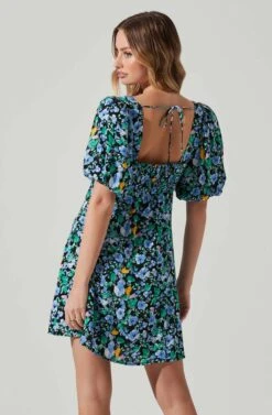 Floral Puff Sleeve Mini Dress -Dresses Sales Store ADR101755 PERIWINKLEBLKMULTI 5