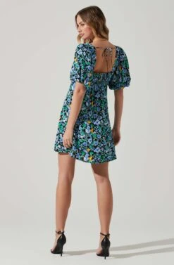 Floral Puff Sleeve Mini Dress -Dresses Sales Store ADR101755 PERIWINKLEBLKMULTI 6