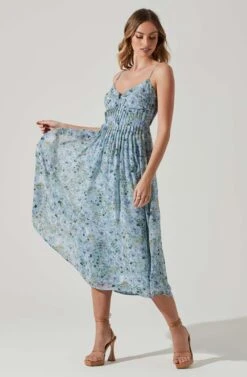 Floral Pleated Midi Dress -Dresses Sales Store ADR101774 BLUEFLORAL 2