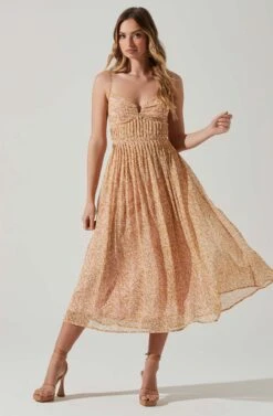 Floral Pleated Midi Dress -Dresses Sales Store ADR101774 YELLOWPINKFLORAL 2