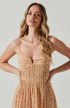 Floral Pleated Midi Dress -Dresses Sales Store ADR101774 YELLOWPINKFLORAL 3