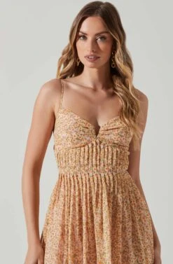 Floral Pleated Midi Dress -Dresses Sales Store ADR101774 YELLOWPINKFLORAL 4