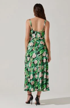 Satin Corset Floral Maxi Dress -Dresses Sales Store ADR101783 PINKGREENFLORAL 5