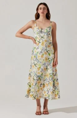 Satin Corset Floral Maxi Dress -Dresses Sales Store ADR101783 YELLOWCREAMFLORAL 2