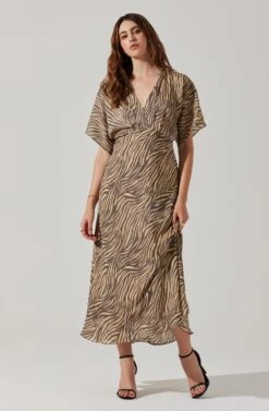 Flutter Sleeve Open Back Midi Dress -Dresses Sales Store ADR101803 CHARCOALTAUPEABST 2