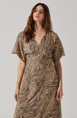 Flutter Sleeve Open Back Midi Dress -Dresses Sales Store ADR101803 CHARCOALTAUPEABST 4