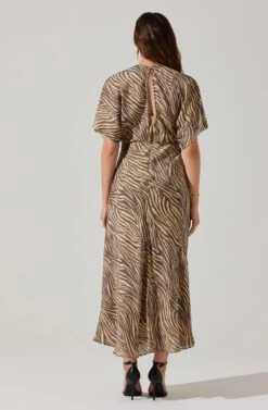 Flutter Sleeve Open Back Midi Dress -Dresses Sales Store ADR101803 CHARCOALTAUPEABST 5