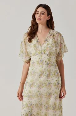 Flutter Sleeve Open Back Maxi Dress -Dresses Sales Store ADR101803 CREAMMULTIFLORAL 3