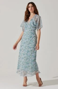 Flutter Sleeve Open Back Maxi Dress -Dresses Sales Store ADR101803 LIGHTBLUEMULTIFRL 2