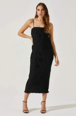 Open Back Plisse Midi Dress -Dresses Sales Store ADR101819 BLACK 2