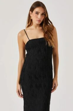 Open Back Plisse Midi Dress -Dresses Sales Store ADR101819 BLACK 3