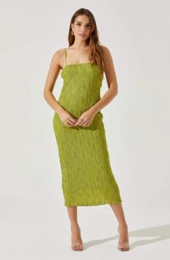 Open Back Plisse Midi Dress -Dresses Sales Store ADR101819 CELERY 2