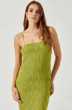 Open Back Plisse Midi Dress -Dresses Sales Store ADR101819 CELERY 3