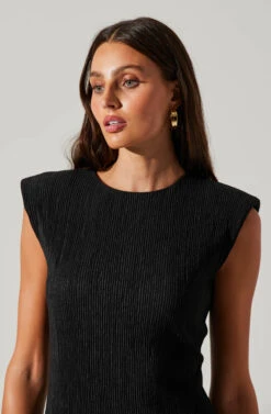 Plisse Straight Neck Midi Dress -Dresses Sales Store ADR101830 BLACK 4