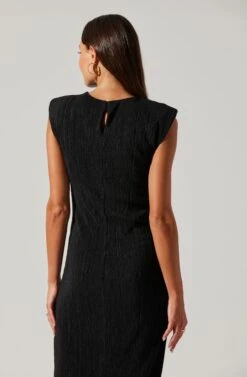 Plisse Straight Neck Midi Dress -Dresses Sales Store ADR101830 BLACK 6