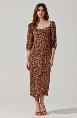 Sweetheart Neck Floral Midi Dress -Dresses Sales Store ADR101846 PINKORANGEDITSY 1