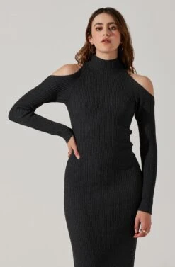 Cold Shoulder Mock Neck Midi Sweater Dress -Dresses Sales Store ADR101869 CHARCOAL 3
