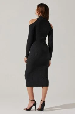 Cold Shoulder Mock Neck Midi Sweater Dress -Dresses Sales Store ADR101869 CHARCOAL 5