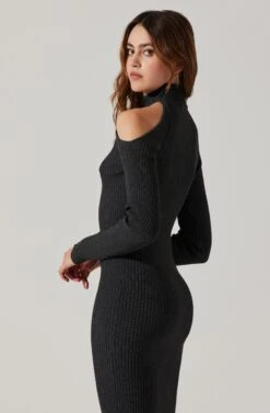 Cold Shoulder Mock Neck Midi Sweater Dress -Dresses Sales Store ADR101869 CHARCOAL 6