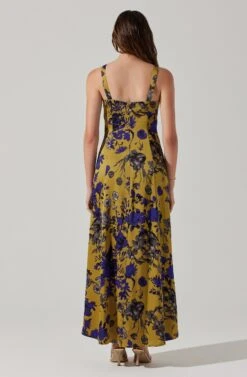 Cutout Ruched Maxi Dress -Dresses Sales Store ADR101913 CHARTREUSEINDIGOFL 5