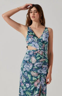 Cutout Ruched Maxi Dress -Dresses Sales Store ADR101913 TEALPURPLEMULTIFL 4