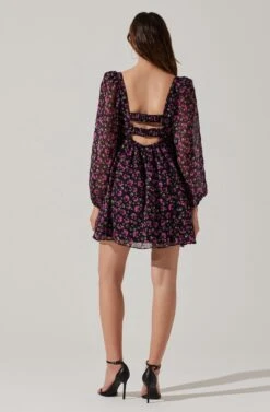 Long Sleeve A-line Mini Dress -Dresses Sales Store ADR101954 FUCHSIABLACKFLORAL 5