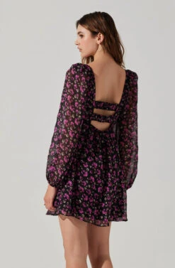 Long Sleeve A-line Mini Dress -Dresses Sales Store ADR101954 FUCHSIABLACKFLORAL 6