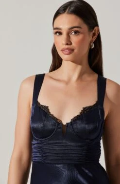 Aeris Satin Lace Trim Maxi Dress -Dresses Sales Store ADR102254 NAVY 4