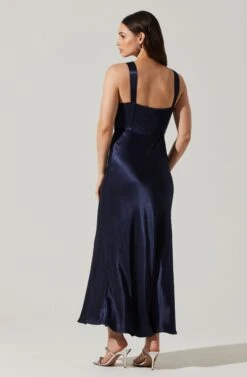 Aeris Satin Lace Trim Maxi Dress -Dresses Sales Store ADR102254 NAVY 5