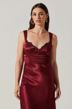 Aeris Satin Lace Trim Maxi Dress -Dresses Sales Store ADR102254 WINE 1