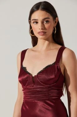 Aeris Satin Lace Trim Maxi Dress -Dresses Sales Store ADR102254 WINE 2