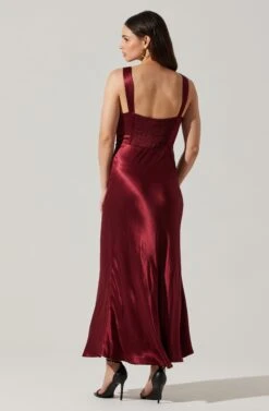 Aeris Satin Lace Trim Maxi Dress -Dresses Sales Store ADR102254 WINE 3