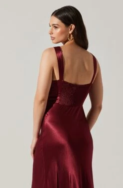 Aeris Satin Lace Trim Maxi Dress -Dresses Sales Store ADR102254 WINE 4