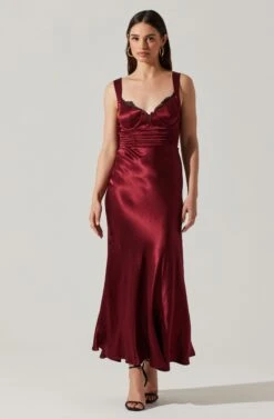 Aeris Satin Lace Trim Maxi Dress -Dresses Sales Store ADR102254 WINE 5