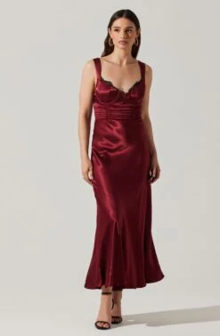 Aeris Satin Lace Trim Maxi Dress -Dresses Sales Store ADR102254 WINE 6