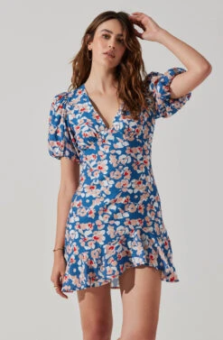 Flutter Sleeve Cutout Floral Mini Dress -Dresses Sales Store ADR10724 BLUEPINKFLORAL 3