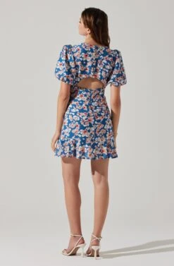 Flutter Sleeve Cutout Floral Mini Dress -Dresses Sales Store ADR10724 BLUEPINKFLORAL 5