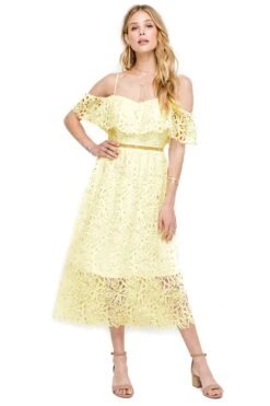 Off Shoulder Lace Midi Dress -Dresses Sales Store ADR95130 PALE YELLOW 1