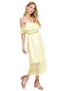 Off Shoulder Lace Midi Dress -Dresses Sales Store ADR95130 PALE YELLOW 2