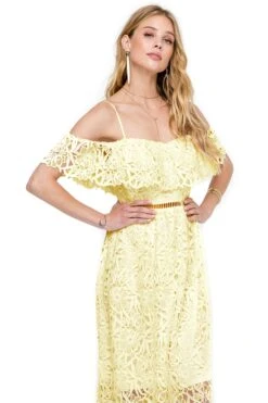 Off Shoulder Lace Midi Dress -Dresses Sales Store ADR95130 PALE YELLOW 4
